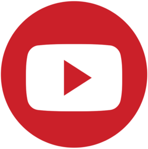 Red triangular play button in the middle of a white rectangle in a red circle